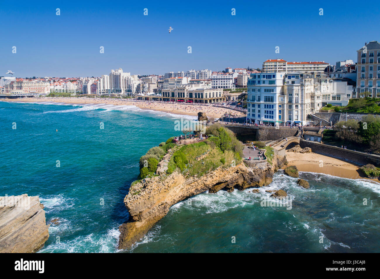 Biarritz is a city on the Bay of Biscay, on the Atlantic coast in the Pyrénées-Atlantiques department of Aquitaine region in southwestern France. Stock Photo