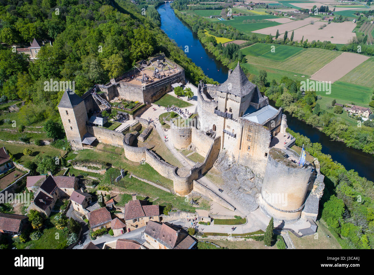 Aerial View Of Chateau De Castelnaud Medieval Fortress At Castelnaud 