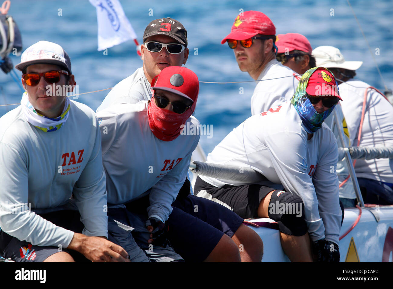 Crew of Yacht Taz at the start of the RORC Caribbean 600 2017 Antigua Stock Photo