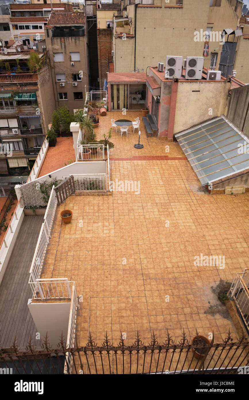 High angle view of a rooftop terrace, Barcelona, Spain, Europe. Stock Photo