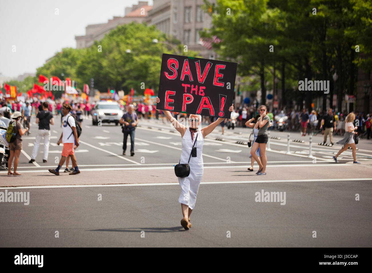 2017 People's Climate March (woman holding 'Save the EPA' sign) - Washington, DC USA Stock Photo