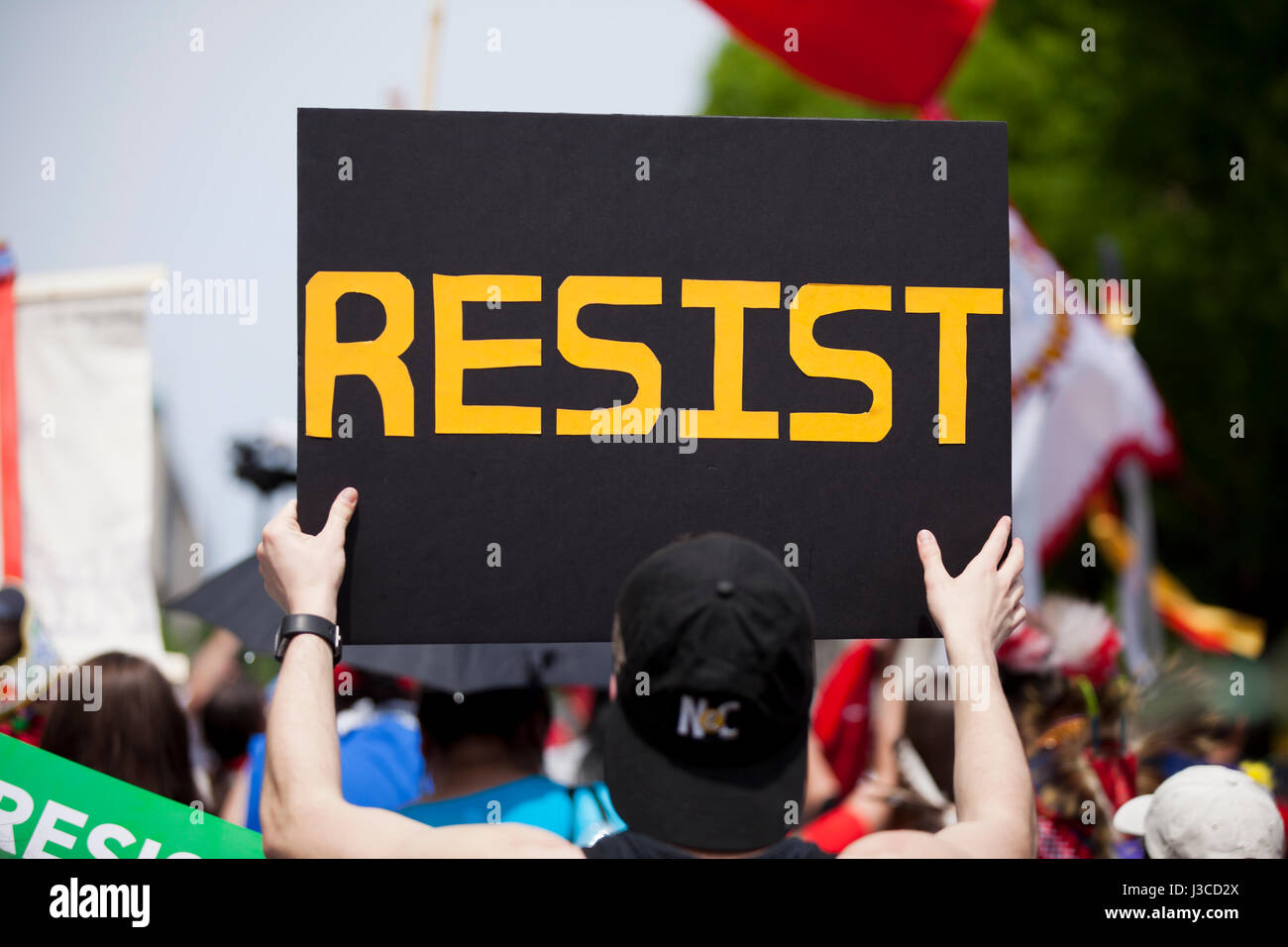 Resist sign at Anti Trump protest rally - USA Stock Photo