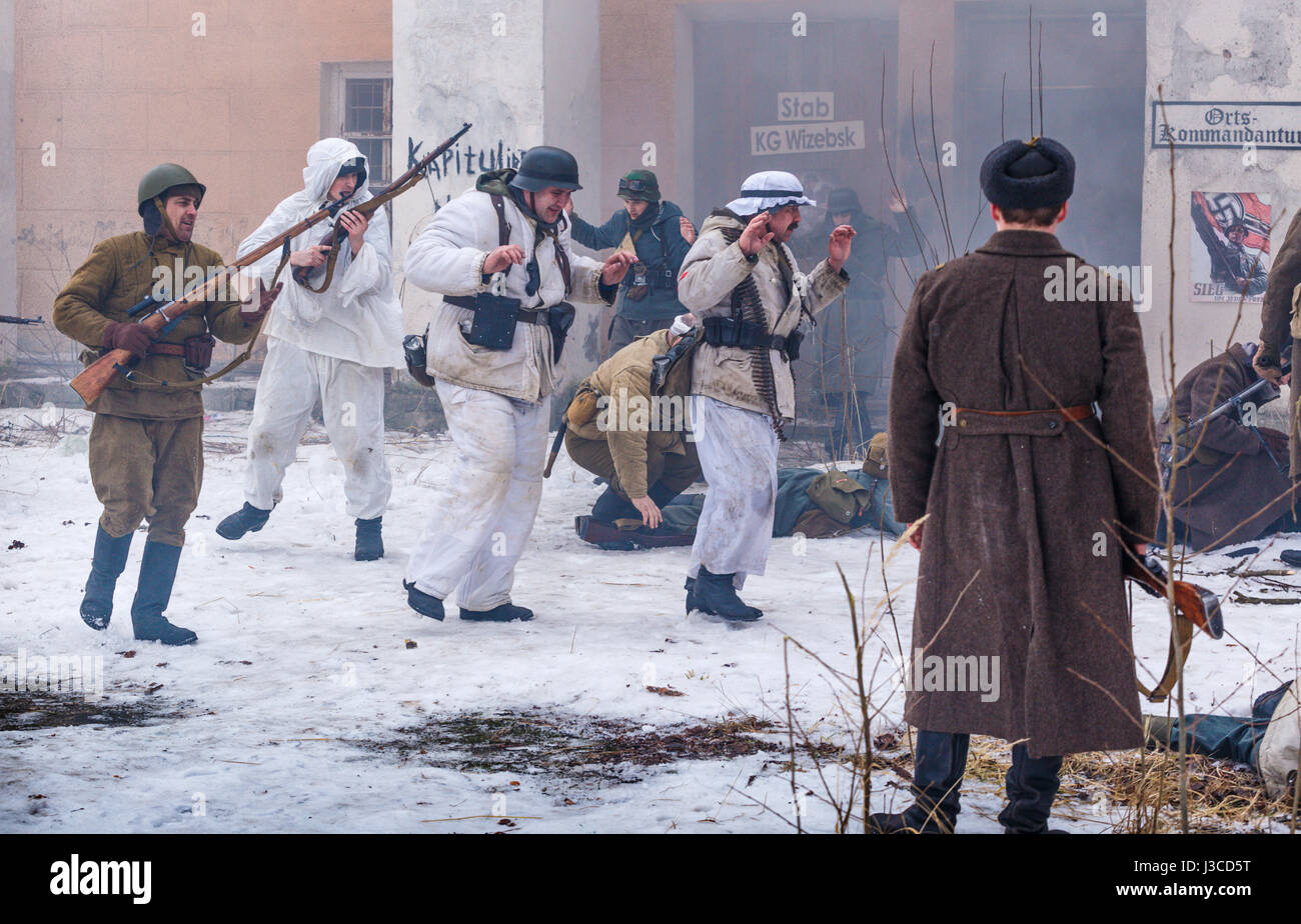Russian troopers capture german solditers. Stock Photo