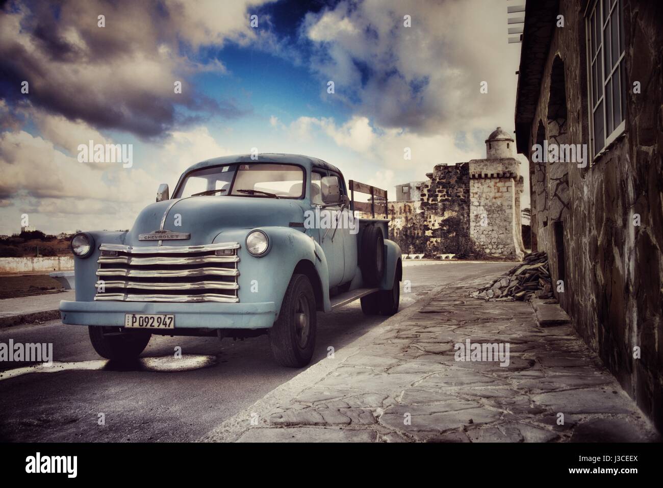 Classic cars still in use on the streets of Cojimar, Havana, Cuba where