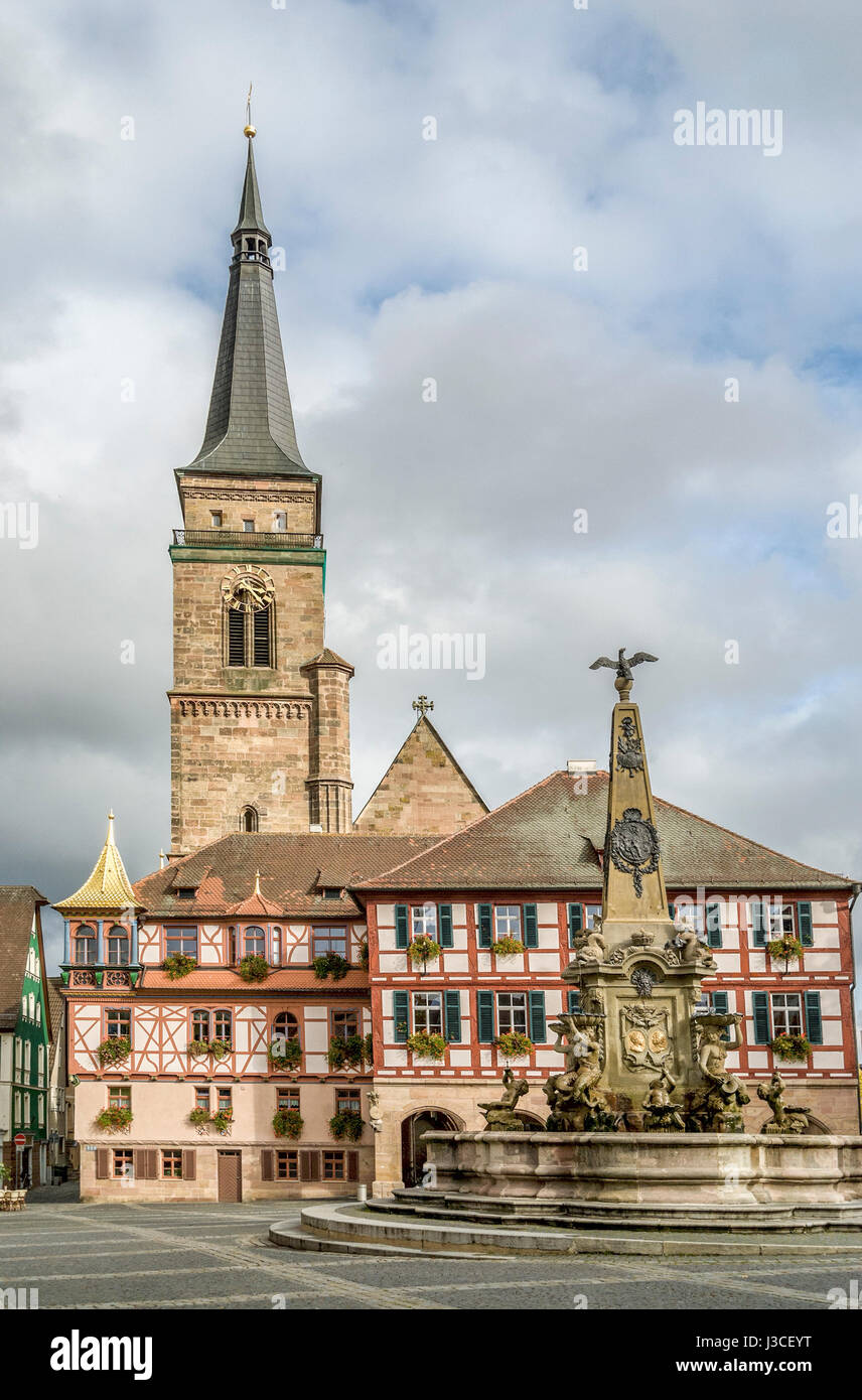 Market place and town hall of Schwabach in Bavaria, Germany Stock Photo