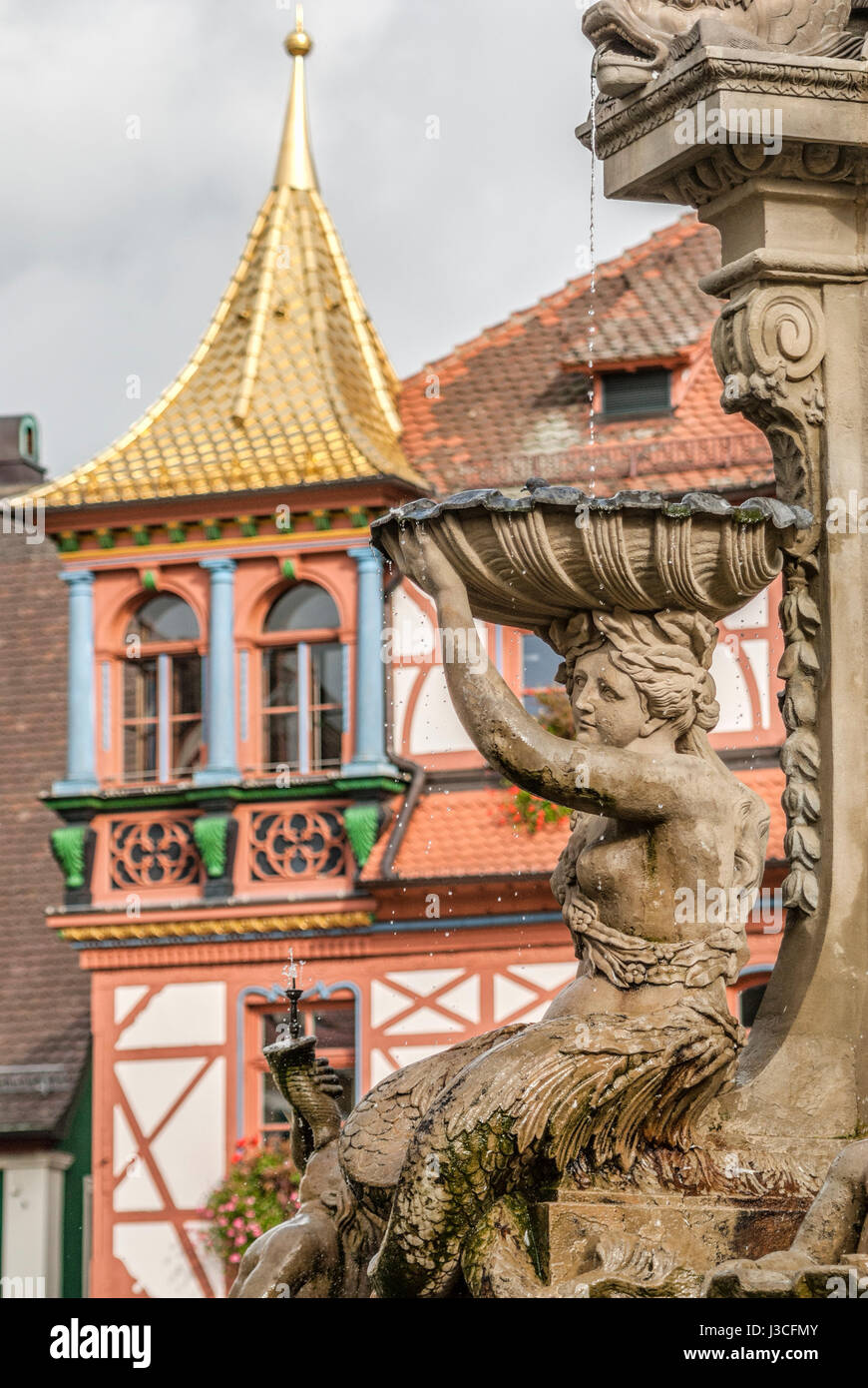 Detail of the Fountain at the Market place of Schwabach in Bavaria, Germany Stock Photo