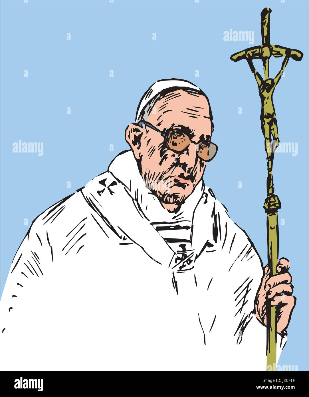 Pope Francis (Jorge Mario Bergoglio) holding cross, Pope of the Roman  Catholic Church, illustration in pop art style Stock Photo - Alamy