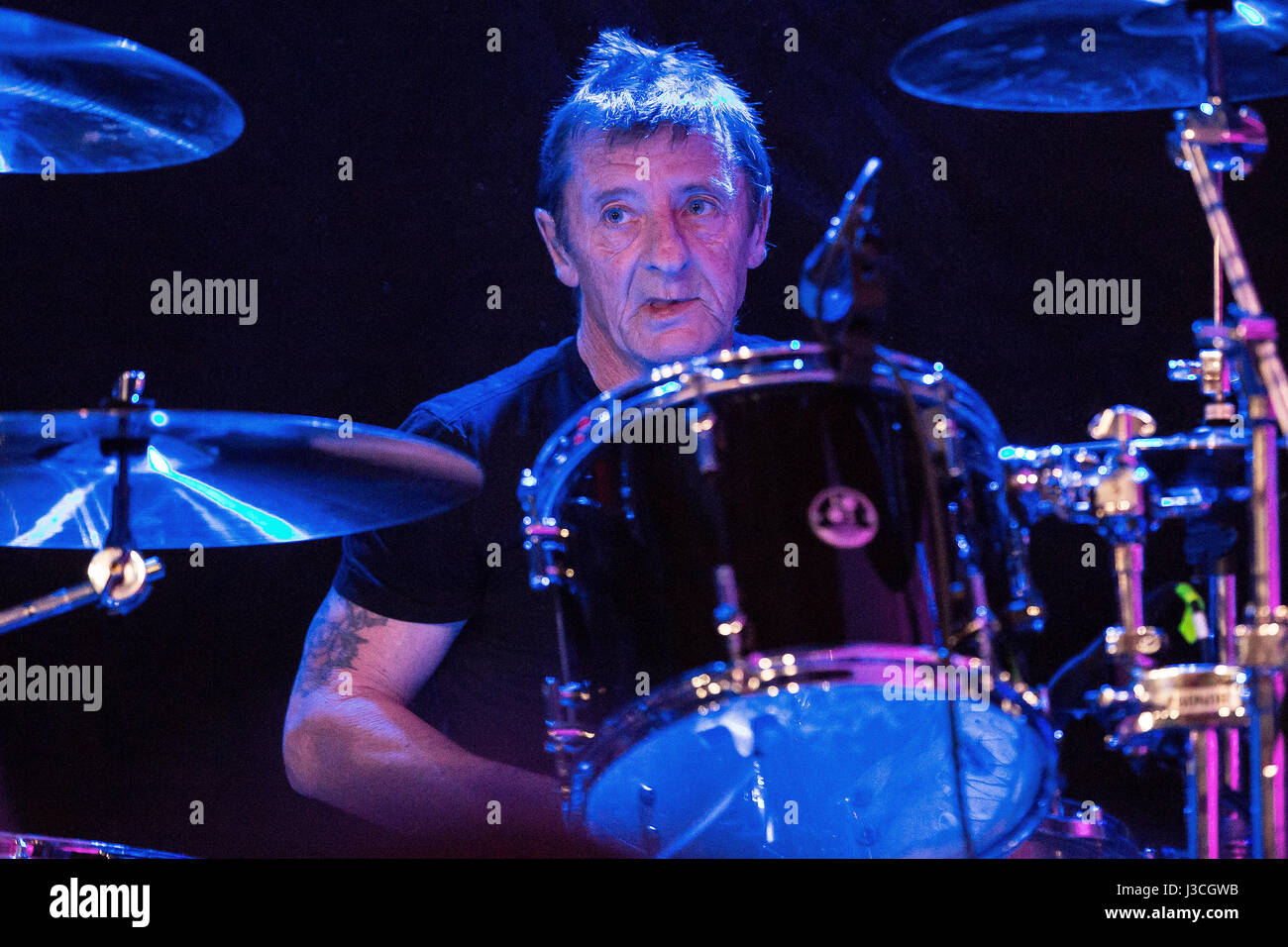 Phil Rudd performing live in Gothenburg Featuring: Phil Rudd Where:  Gothenburg, Sweden When: 02 Apr 2017 Stock Photo - Alamy