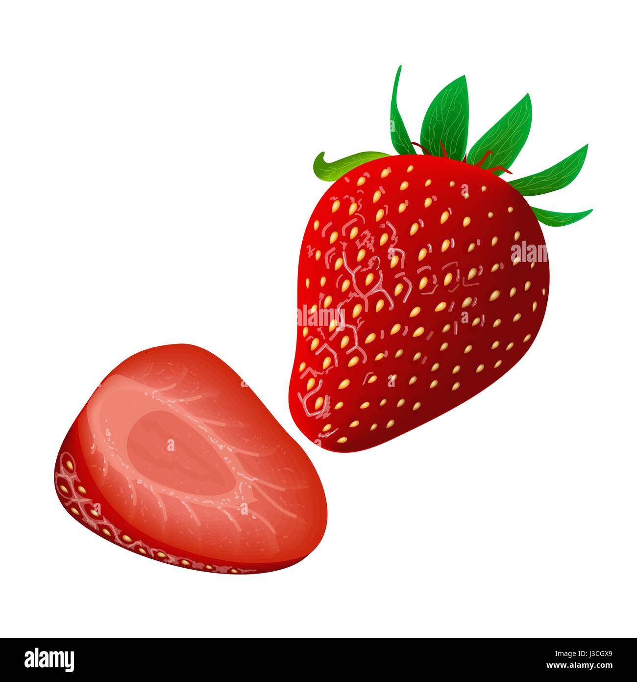 Ripe juicy Strawberry isolated on white. Whole and slice Stock Vector ...