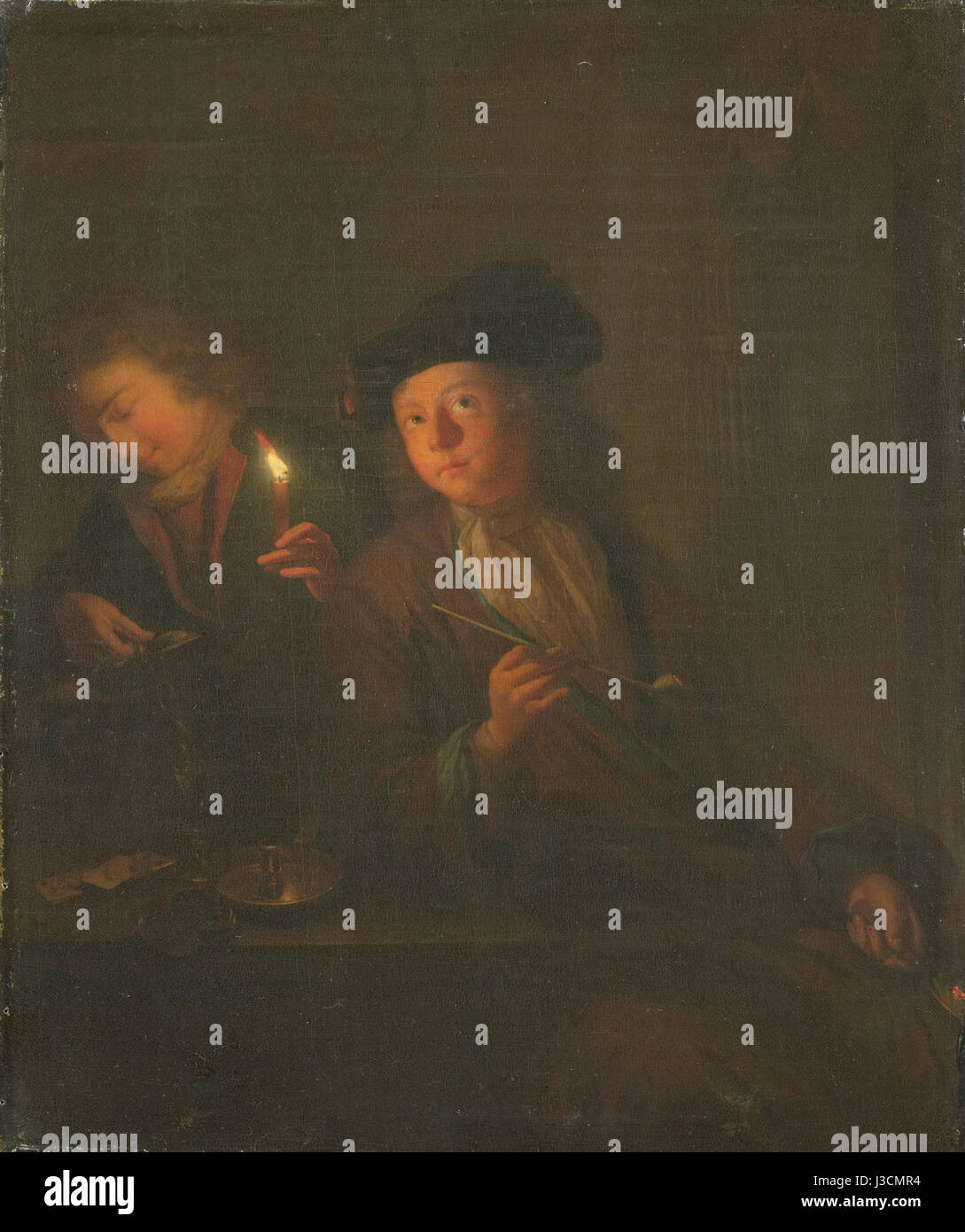 Een man met een pijp en een man, die zich een glas inschenkt Rijksmuseum SK A 371 Stock Photo