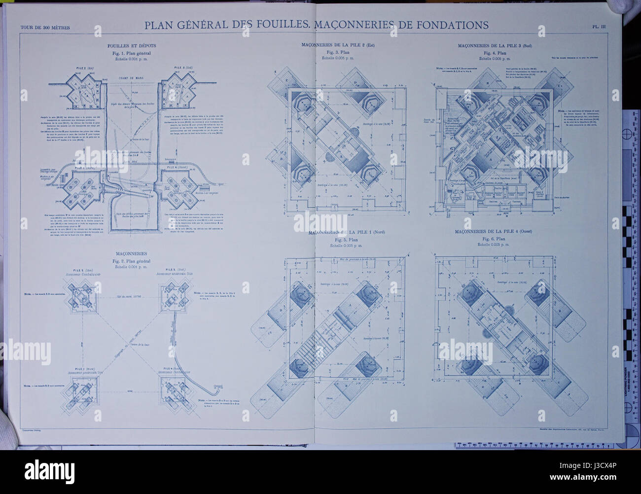 Eiffel Tower plans 03 Stock Photo