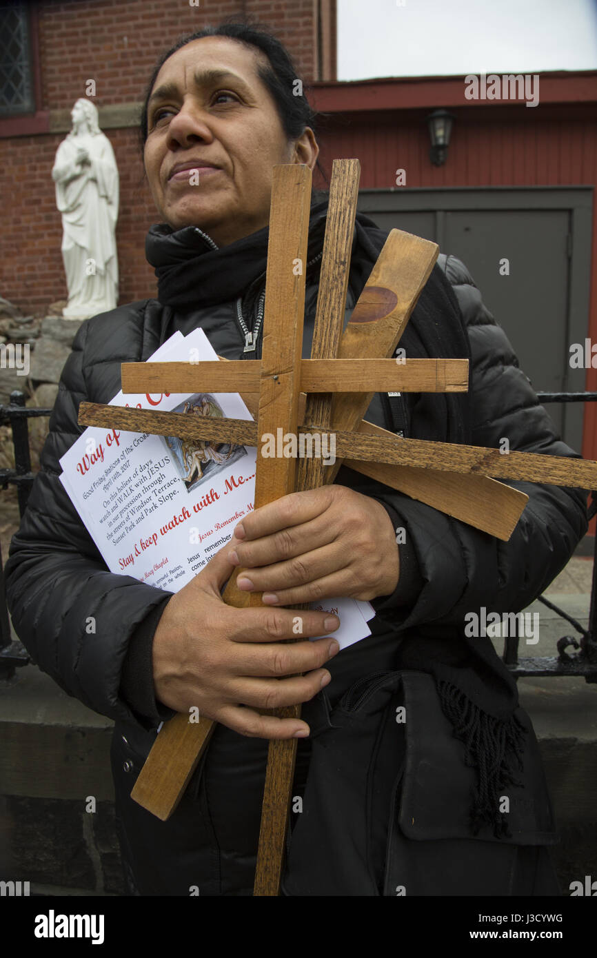 Good Friday Stations of the Cross procession through Park Slope, Brooklyn, New York. Stock Photo