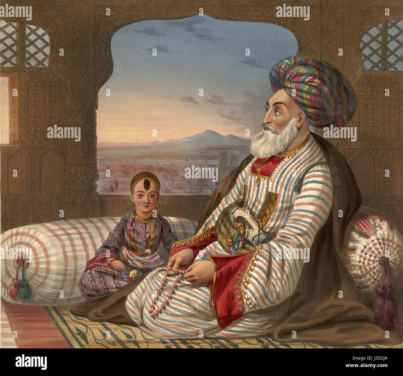 Dost Mohammad Khan, the ruler of Afghanistan, is depicted with his son ...