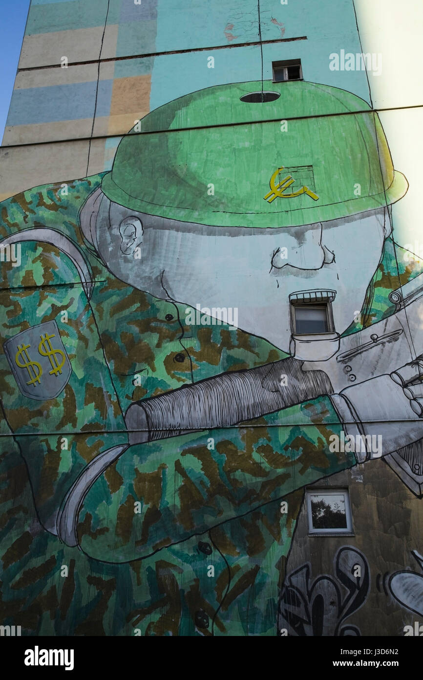 Soldier wall mural on side of building, Warsaw, Poland, Europe Stock Photo