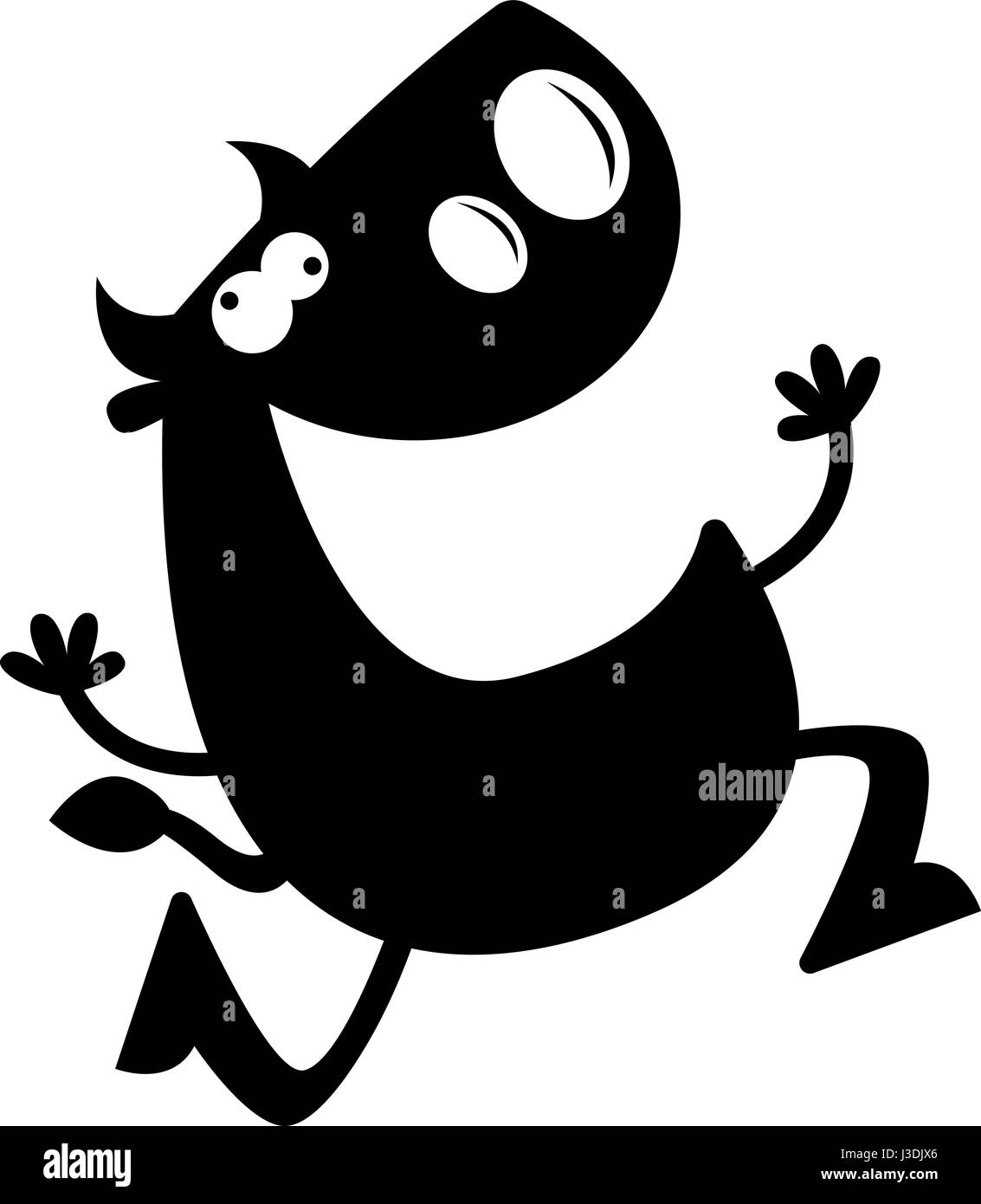 A cartoon silhouette of a bull running and looking crazy. Stock Vector