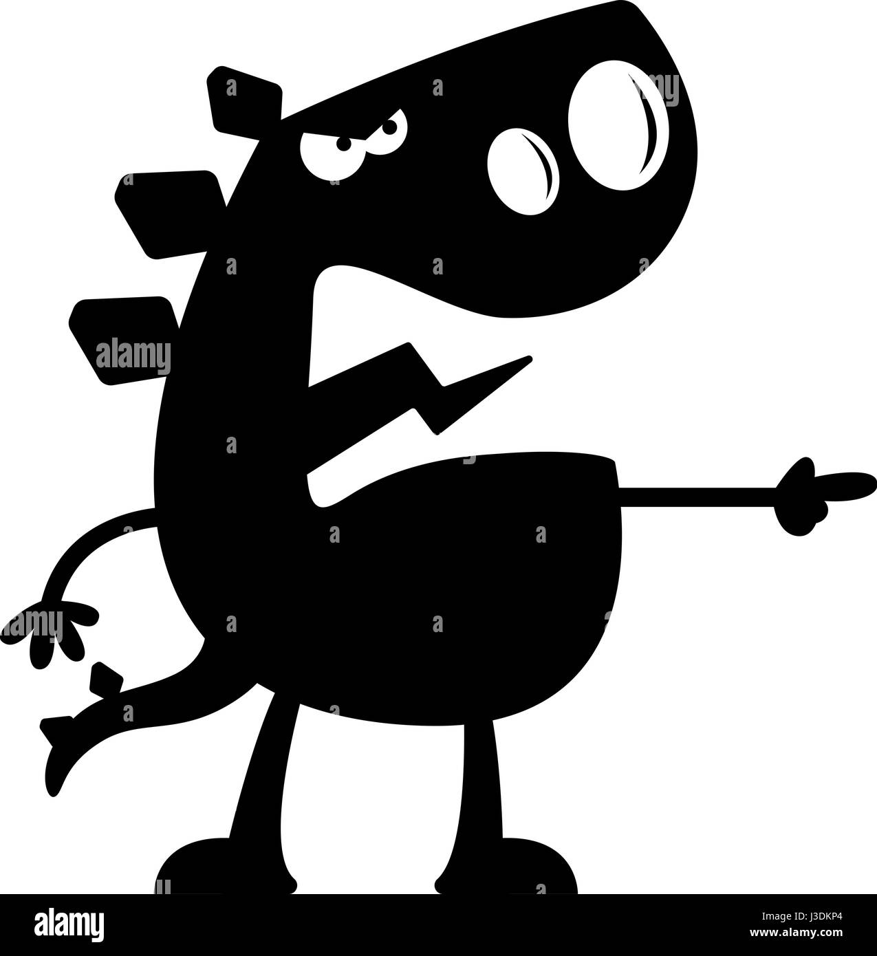 A cartoon silhouette of a stegosaurus dinosaur angry and pointing. Stock Vector