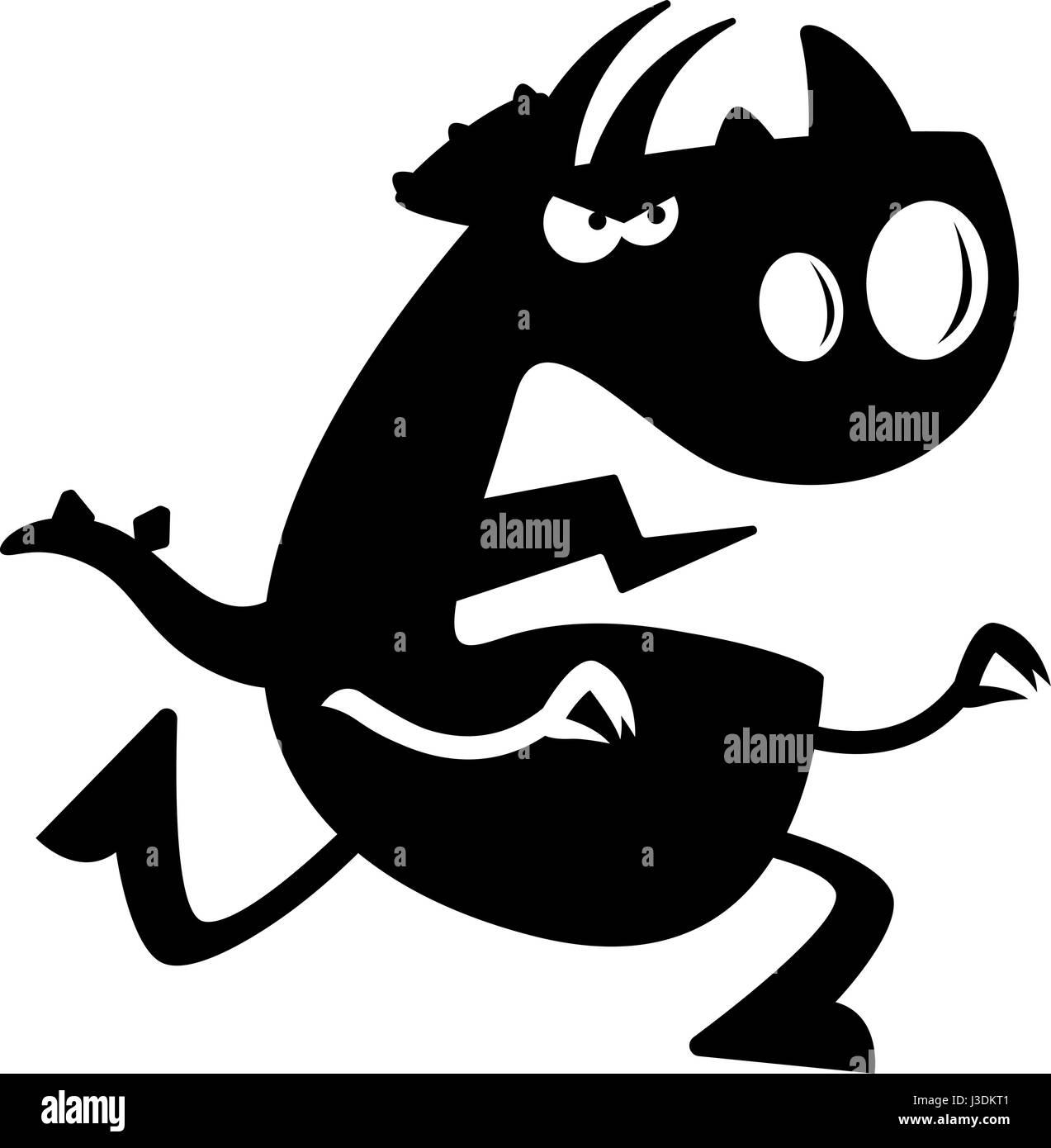 A cartoon silhouette of a triceratops dinosaur charging forward. Stock Vector