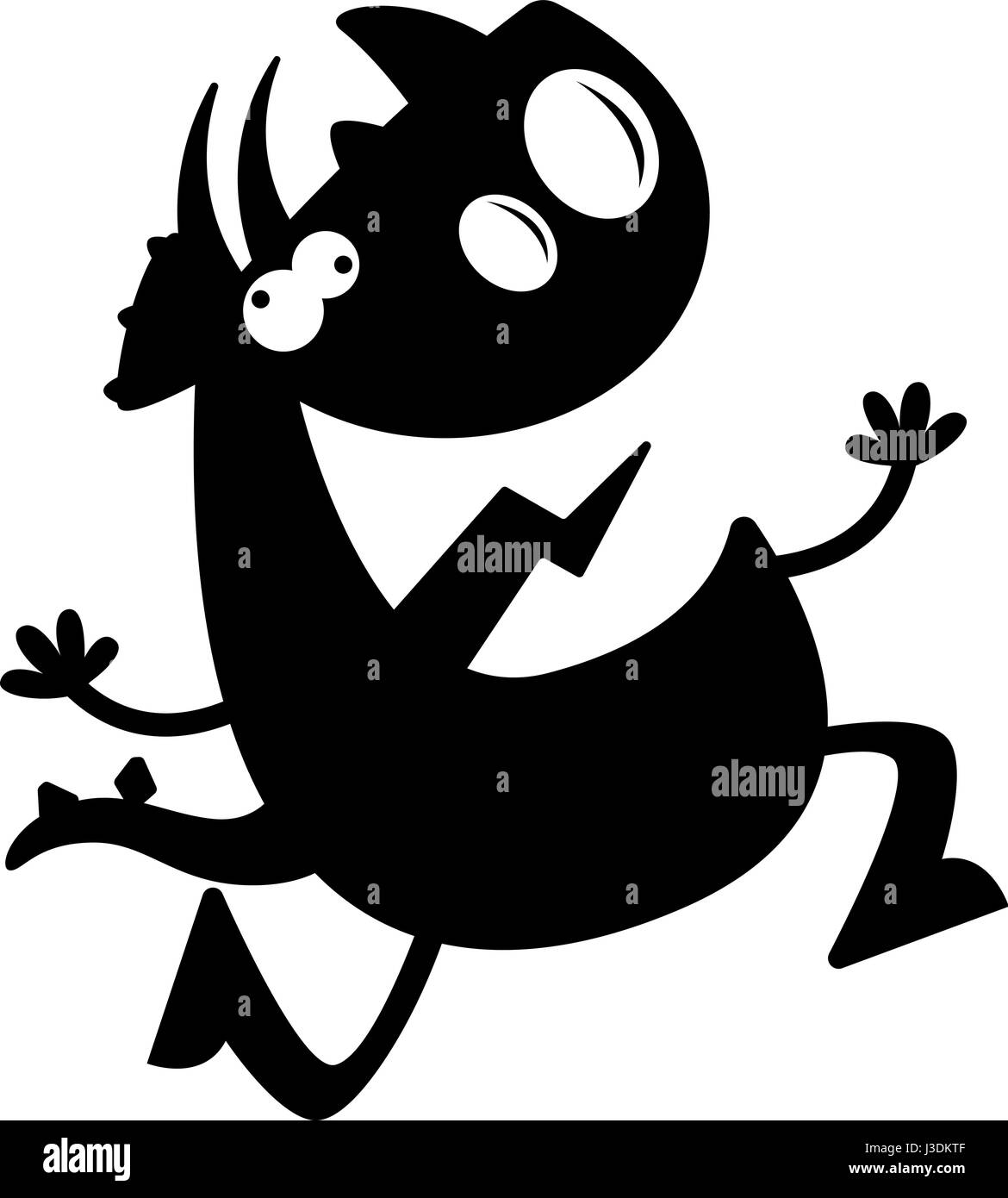 A cartoon silhouette of a triceratops dinosaur running and looking crazy. Stock Vector
