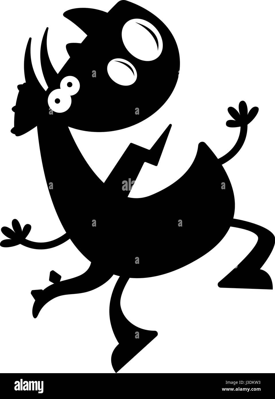 A cartoon silhouette of a triceratops dinosaur jumping. Stock Vector