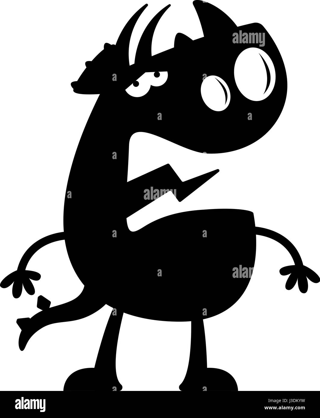 A cartoon silhouette of a triceratops dinosaur looking sad and tired. Stock Vector
