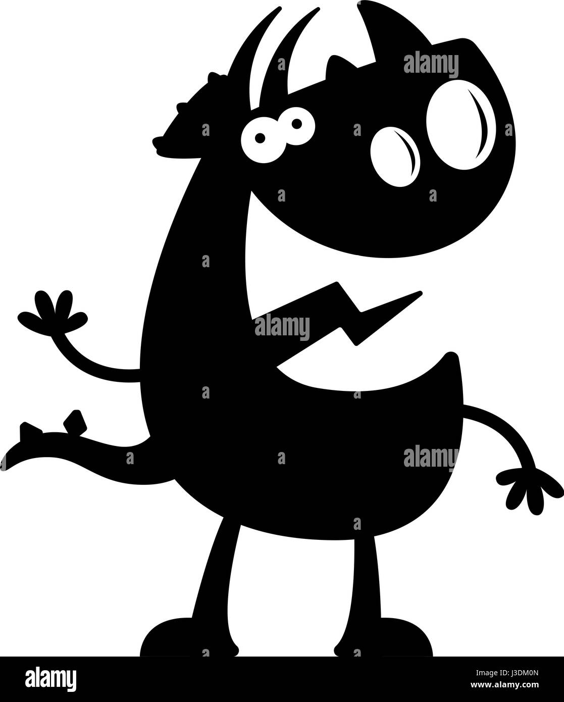 A cartoon silhouette of a triceratops dinosaur waving. Stock Vector