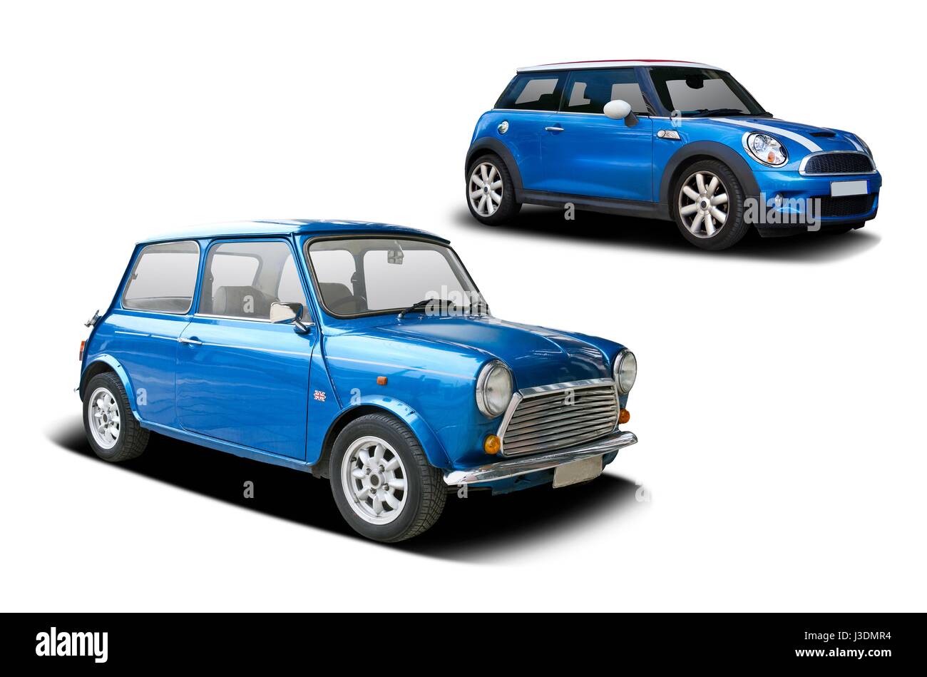 Old blue Mini cooper against old Stock Photo - Alamy