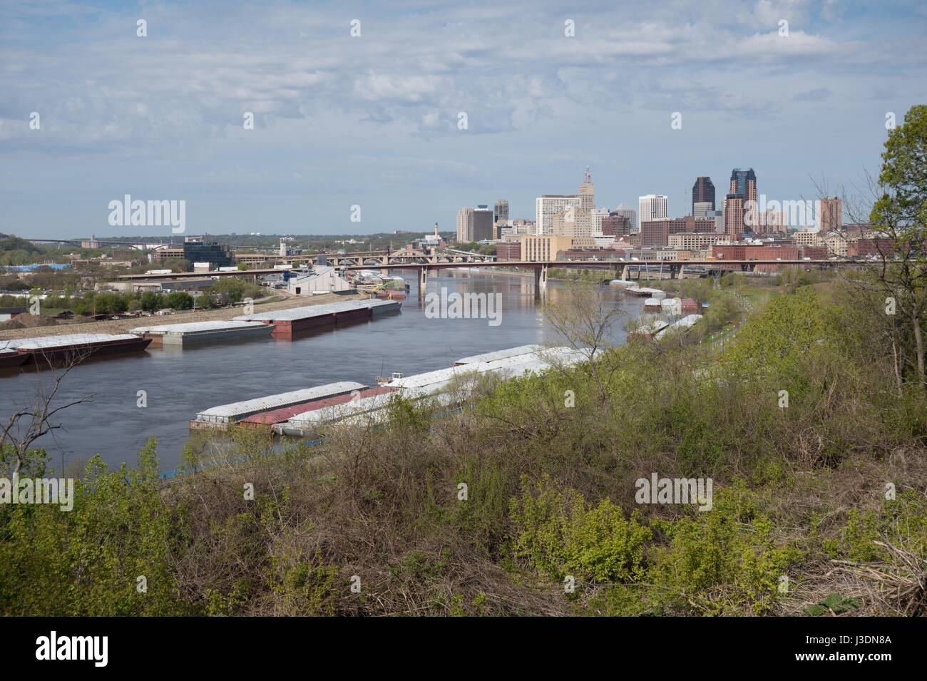 A view of St. Paul, Minnesota, as seen from the bluffs of the Mississippi River at Indian Mounds Park. Stock Photo