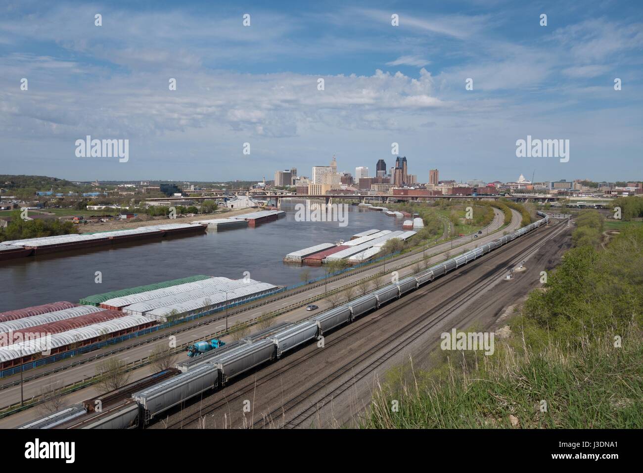 A view of St. Paul, Minnesota, as seen from the bluffs of the Mississippi River at Indian Mounds Park. Stock Photo