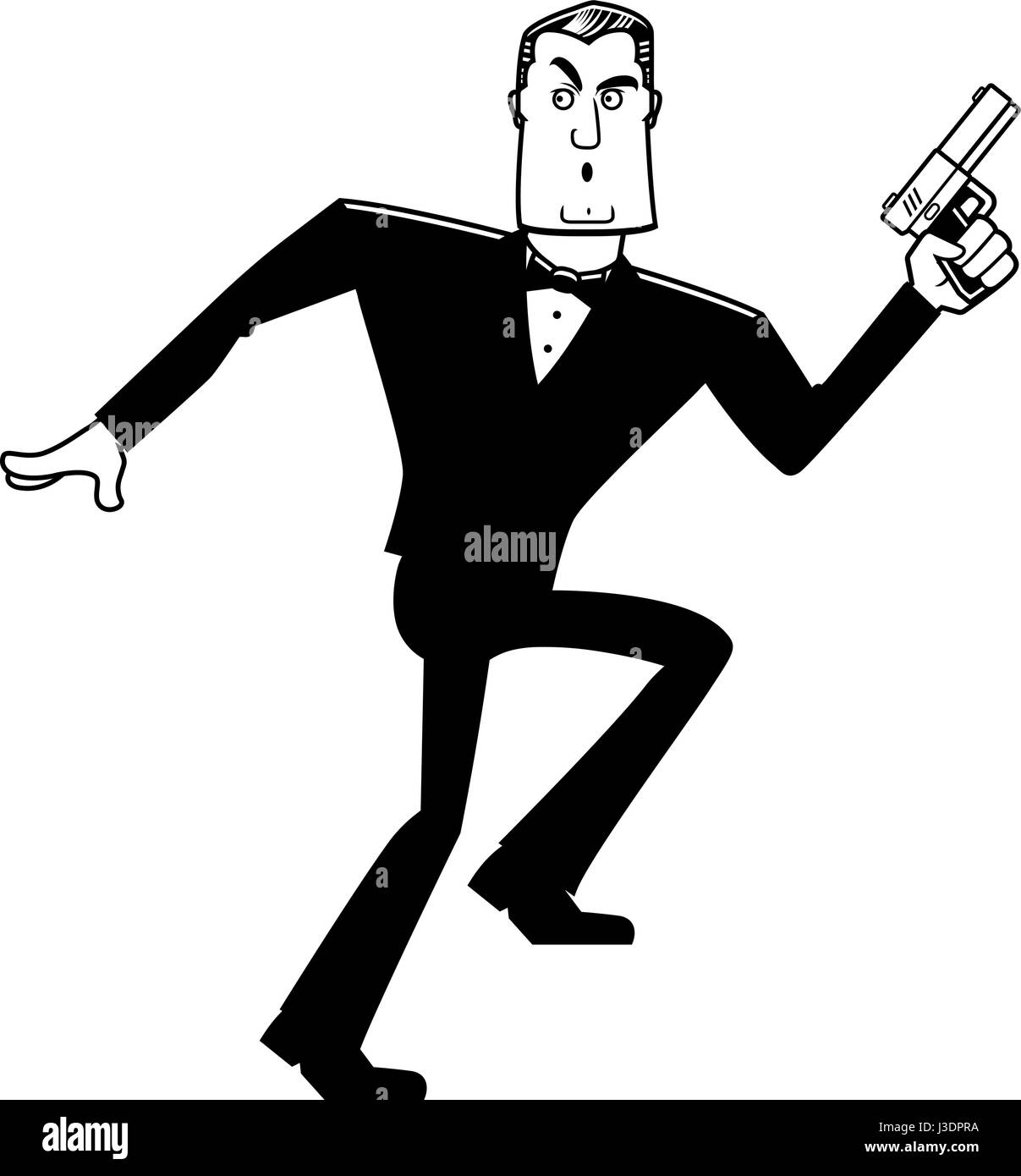 A cartoon illustration of a spy in a tuxedo sneaking. Stock Vector