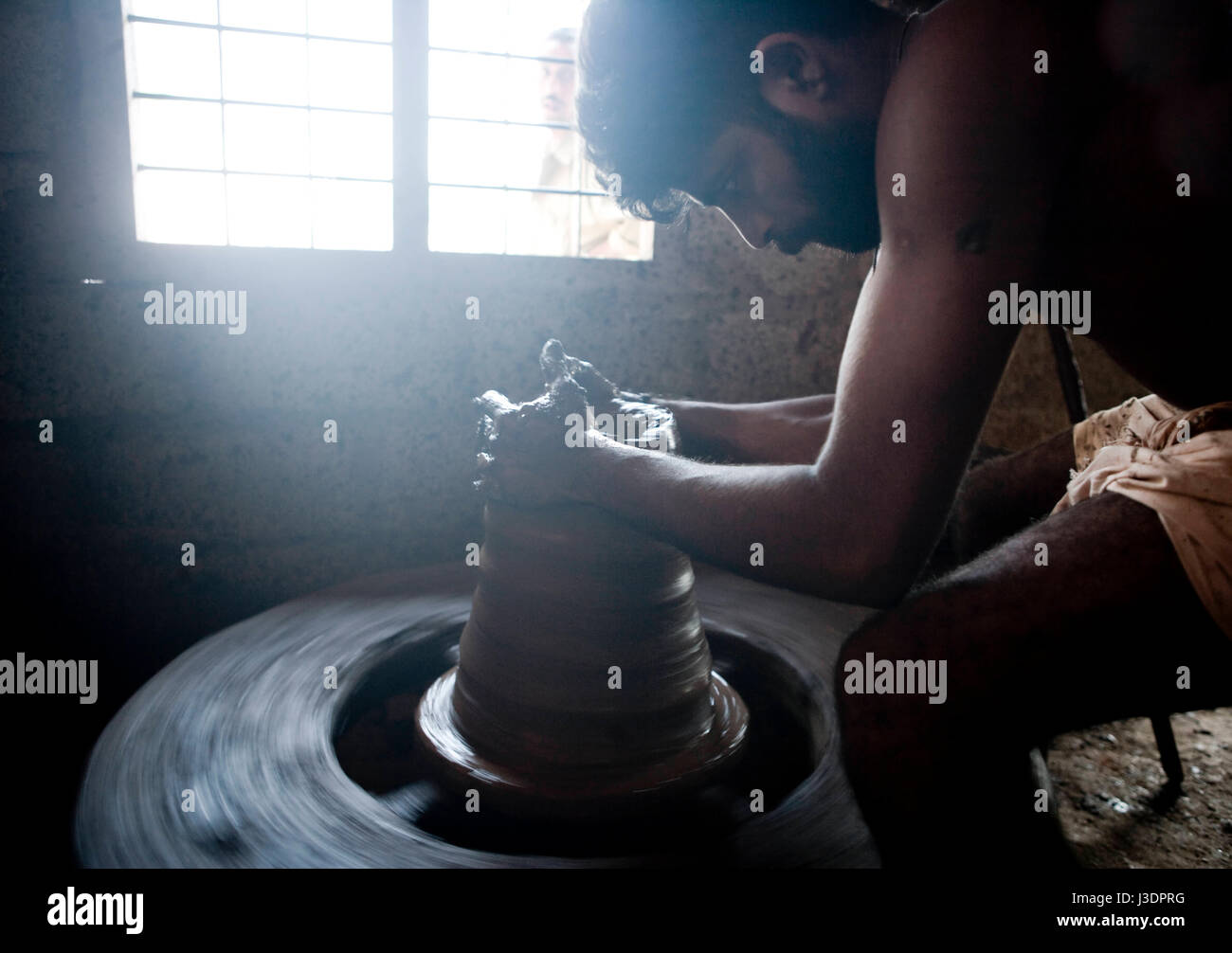 Traditional weaving mill at Cheruthuruthy, Kerala, India Stock Photo