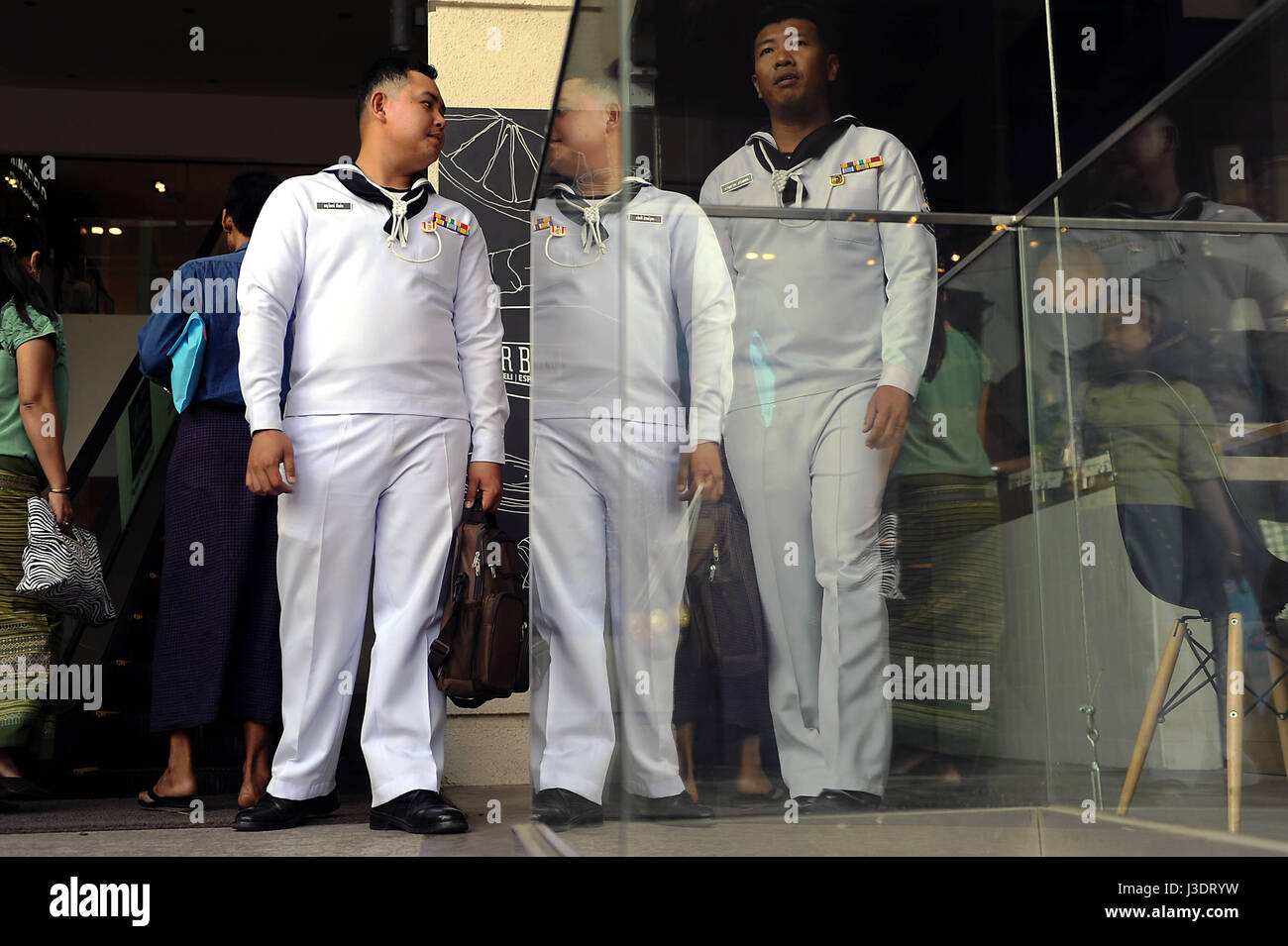 MYANMAR. Yangon. 2014. Sailors Stock Photo