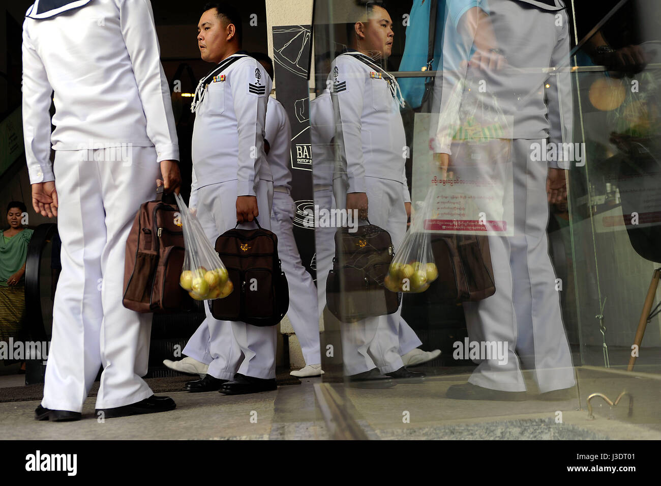 MYANMAR. Yangon. 2014. Sailors Stock Photo