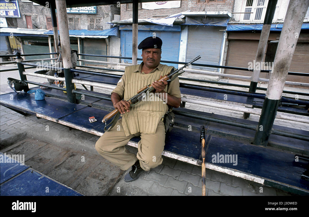 INDIA. Srinagar. 2010. Soldier in Kashmir Stock Photo