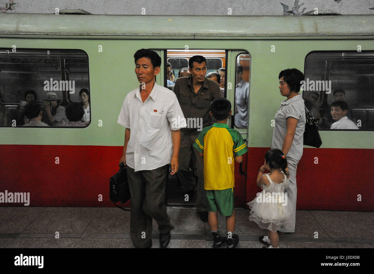 Pyongyang, North Korea, Asia, People at a metro station in Pyongyang Stock Photo