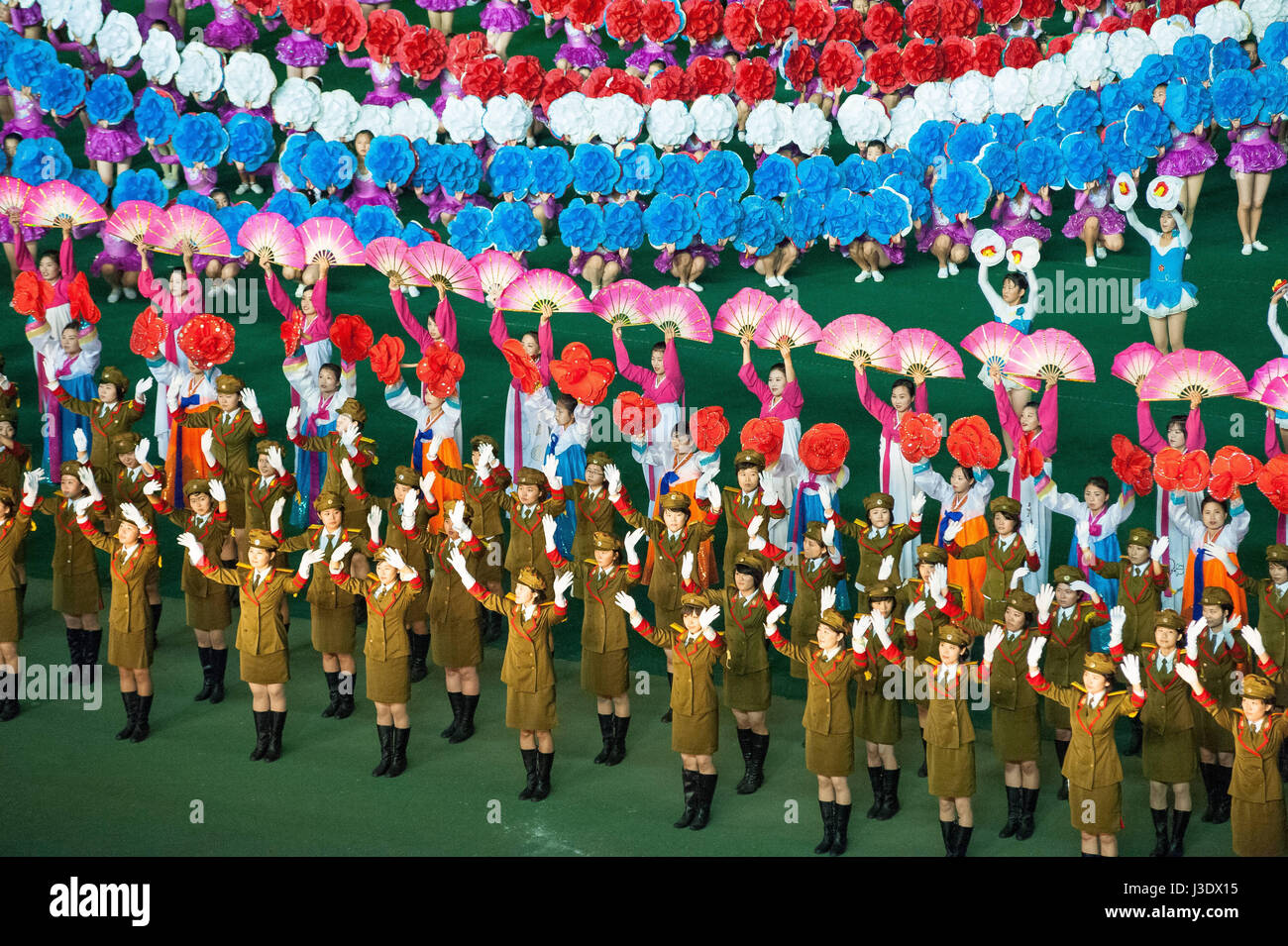 Pyongyang, North Korea, Asia, Dancers and acrobats at the Arirang Festival Stock Photo