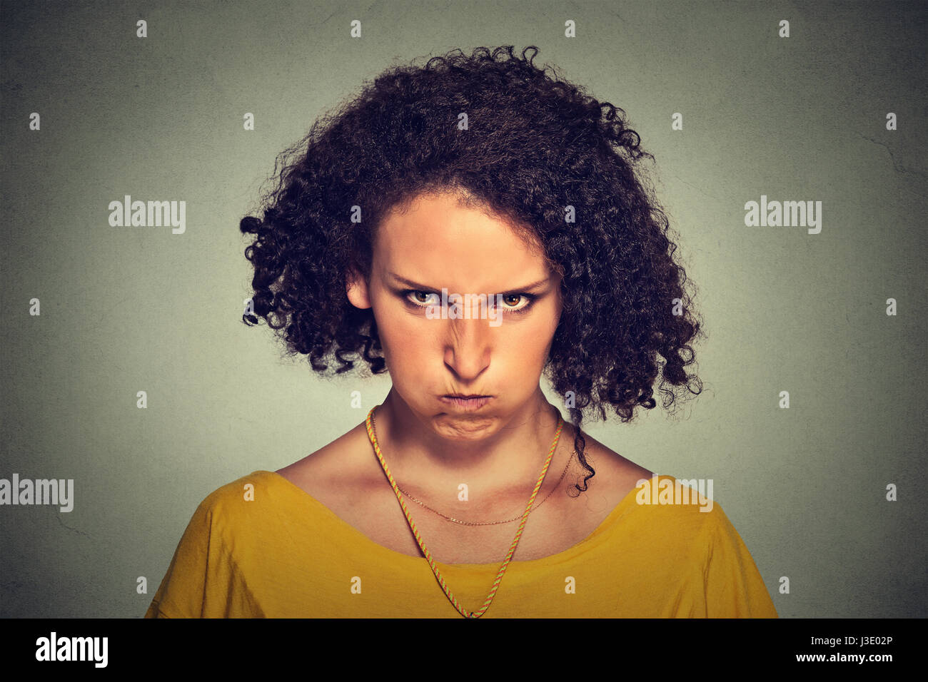 Closeup Portrait Of Angry Young Woman, Nervous, Upset, About To Have ...