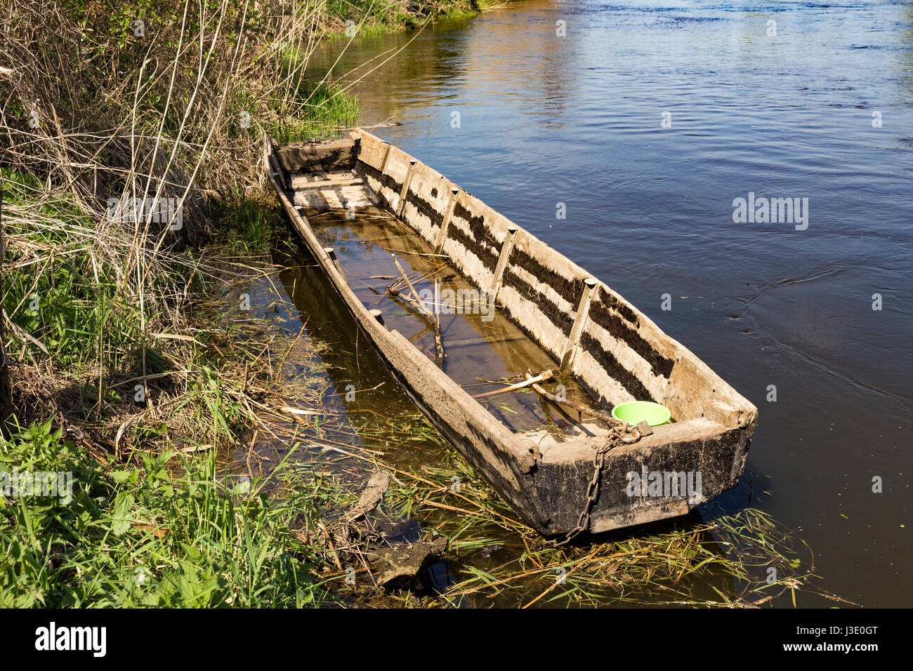 wrecked wooden fishing  boat Stock Photo