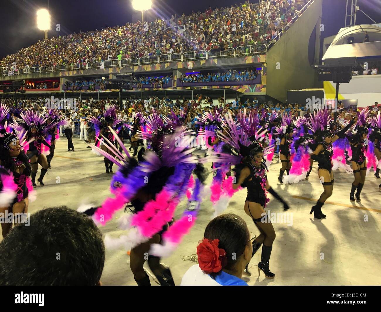 Carnaval parade in the Sambodromo, Rio de Janeiro, Brazil. What an energy, spirit, culture, and crazy party. Stock Photo