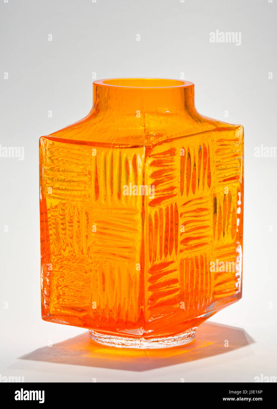 Tangerine Stitched cube Vase by Geoffrey Baxter Stock Photo