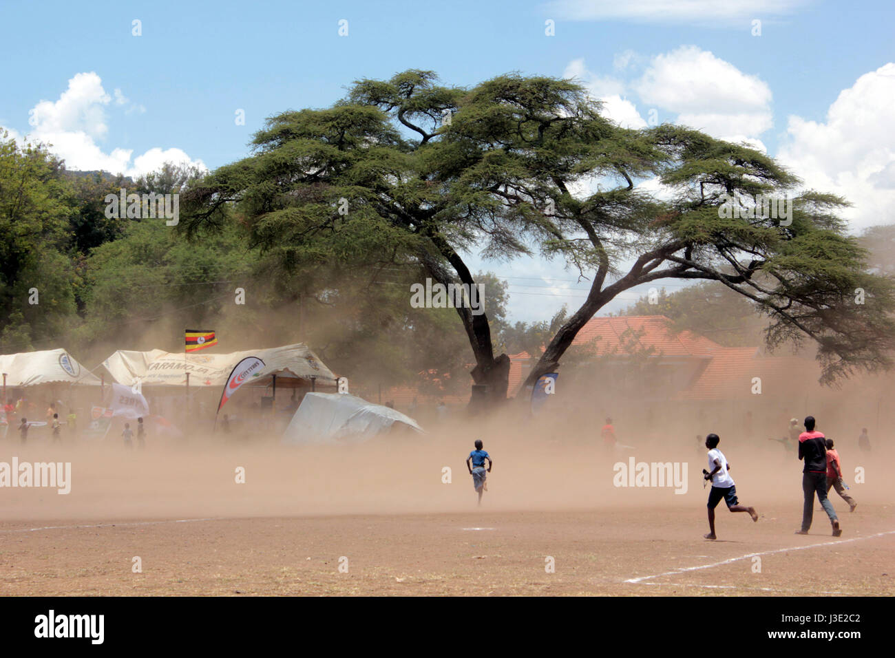 Moroto, Uganda. September 9, 2016. Children enjoy a football game in