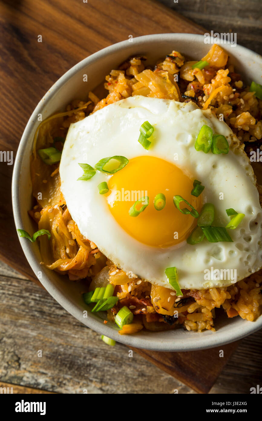Homemade Korean Kimchi Fried Rice with an Egg Stock Photo