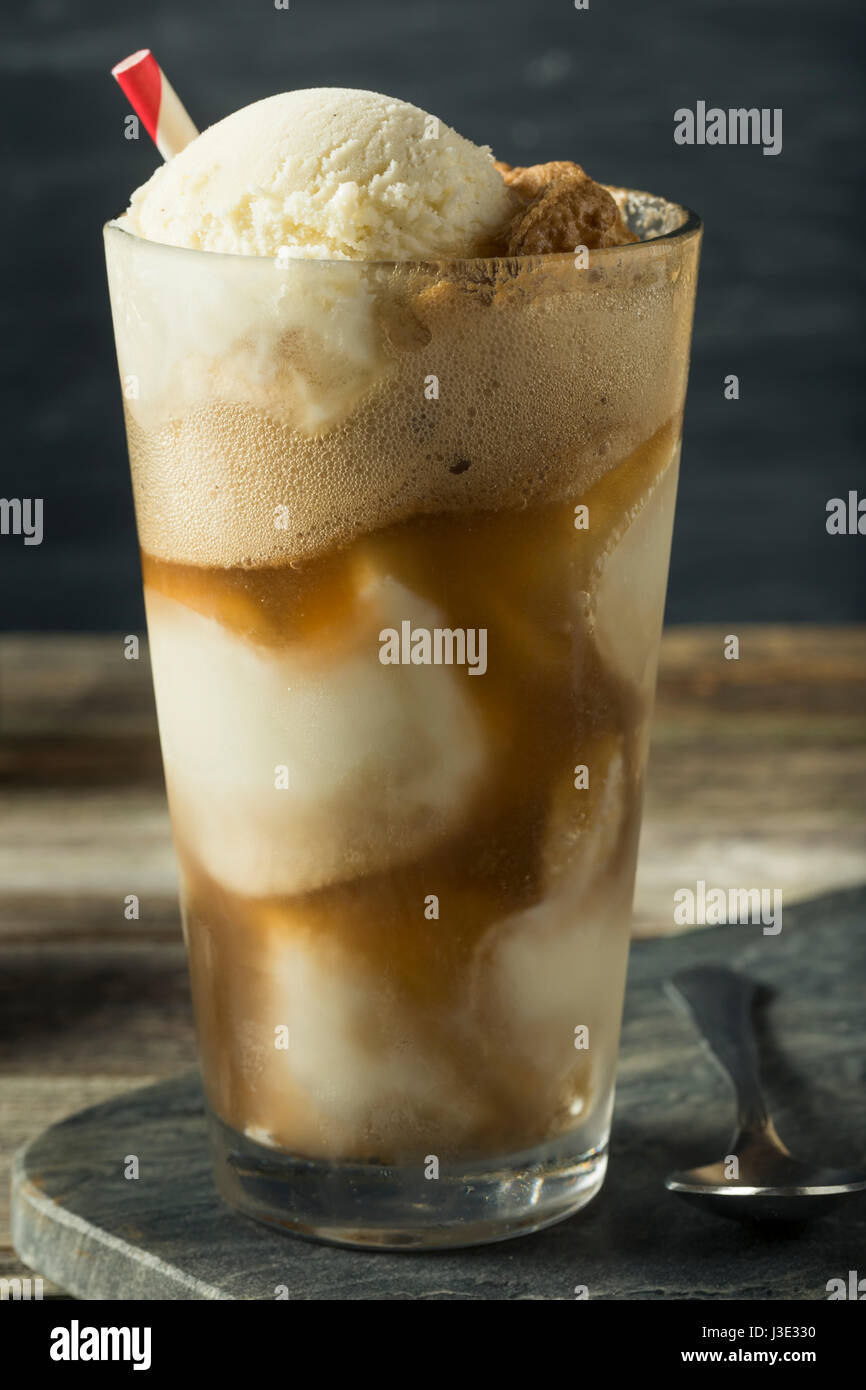 Homemade Soda Black Cow Ice Cream Float with a Straw Stock Photo - Alamy