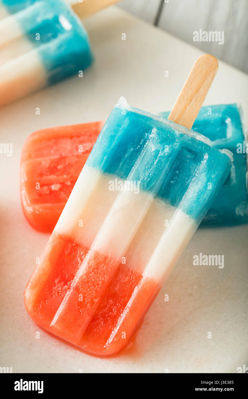 Patriotic Red White Blue Popsicles for the 4th of July Stock Photo