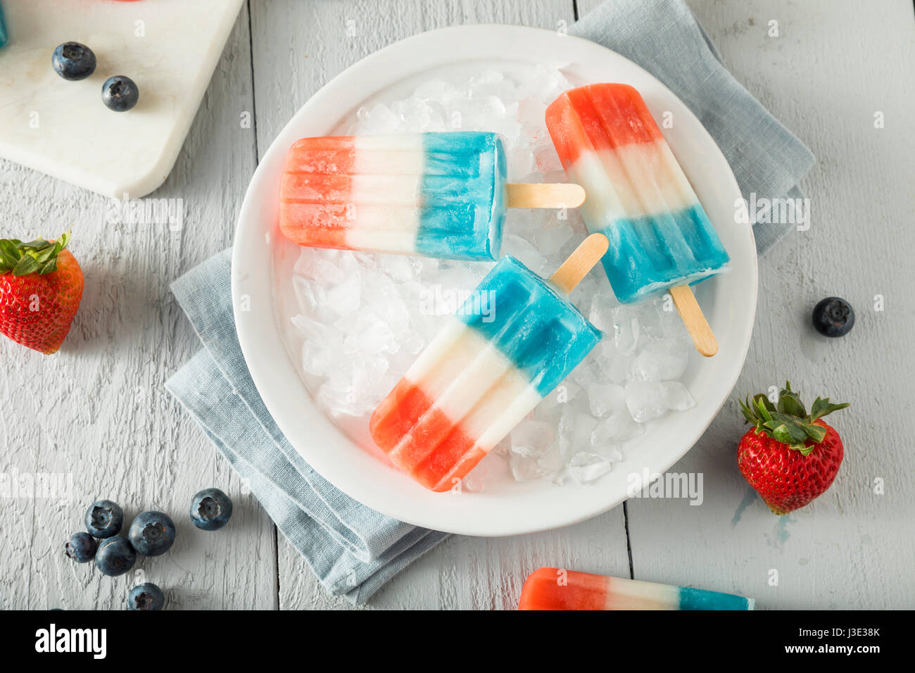 Patriotic Red White Blue Popsicles for the 4th of July Stock Photo