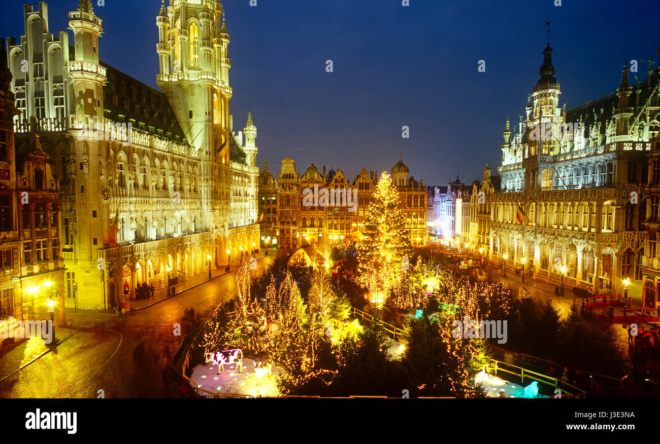 Christmas decorations in the Grand Place, Brussels, Belgium Stock Photo