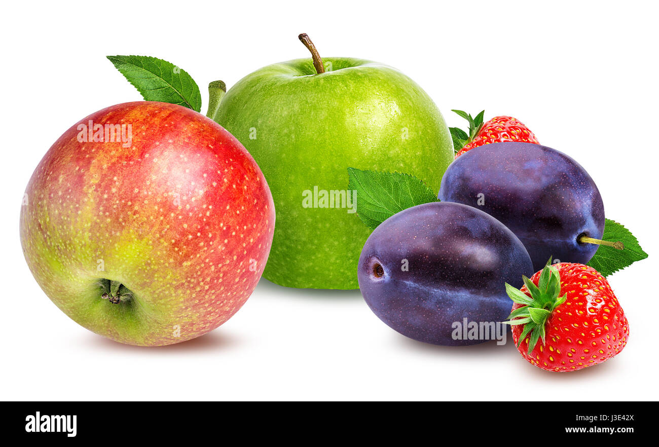 apples,plum and strawberries isolated on white background Stock Photo ...