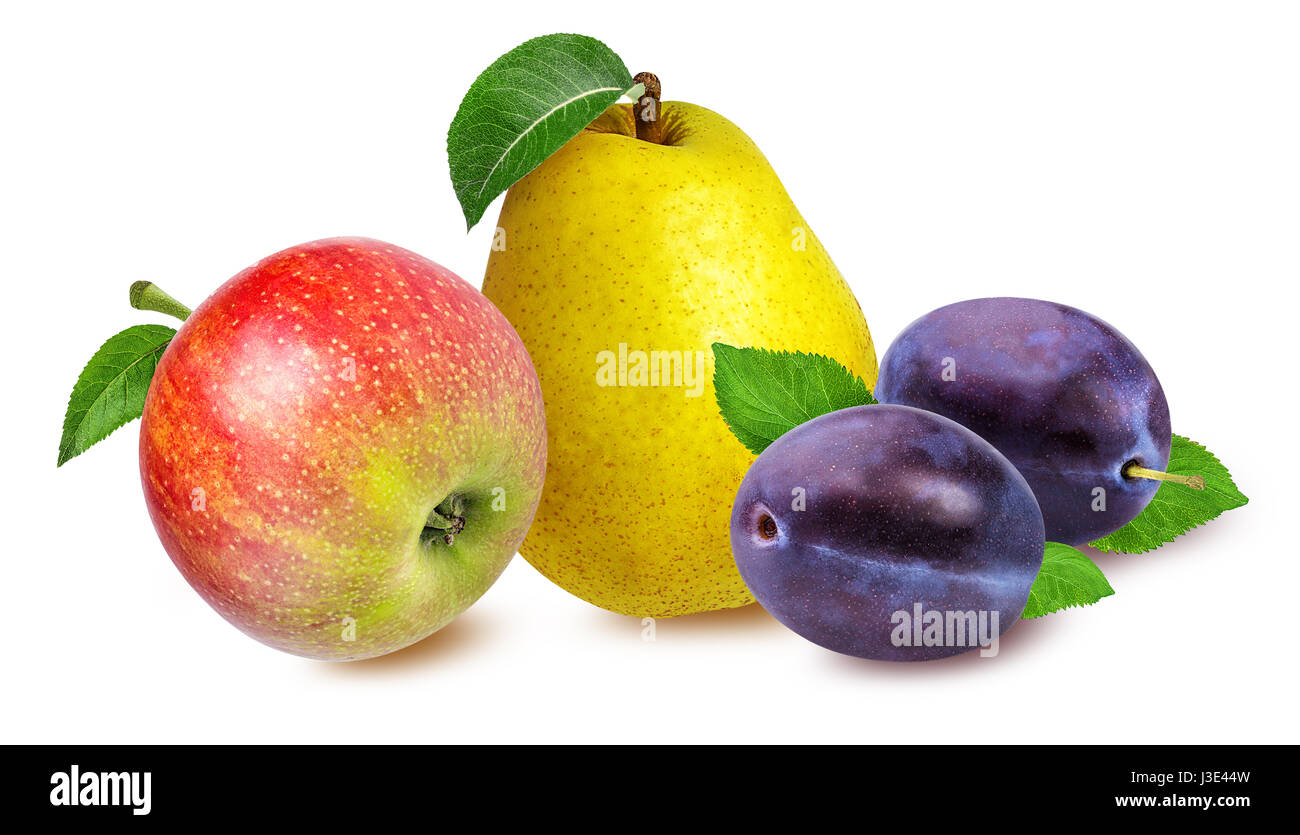 apples,pear and   plum isolated on white background Stock Photo