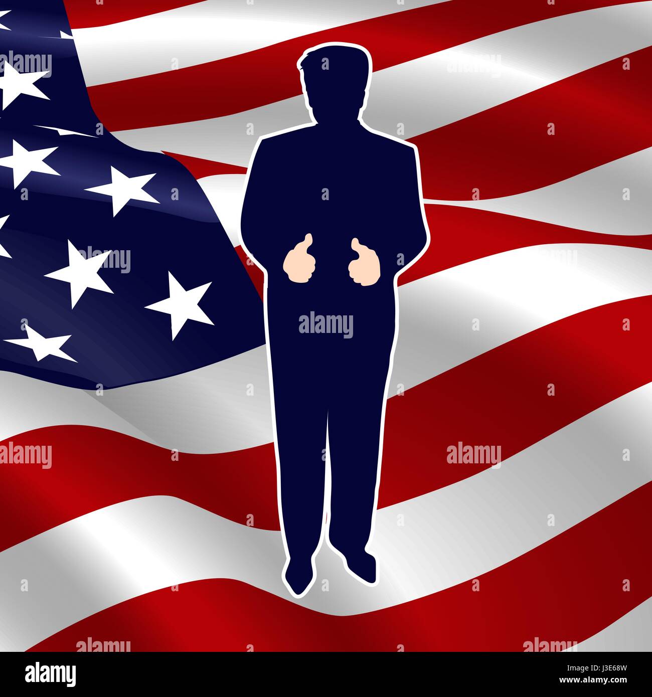 The silhouette of the President on American flag background Stock Vector