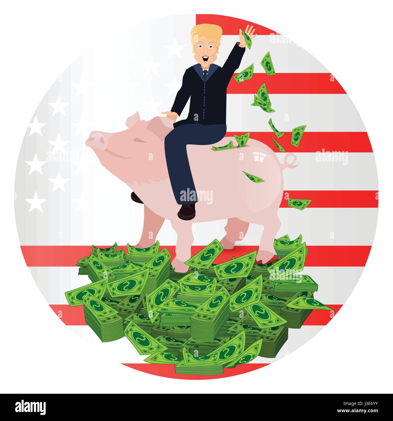 Donald Trump Riding A Pig Piggy Bank On A Background Of The American Stock Vector Image Art Alamy