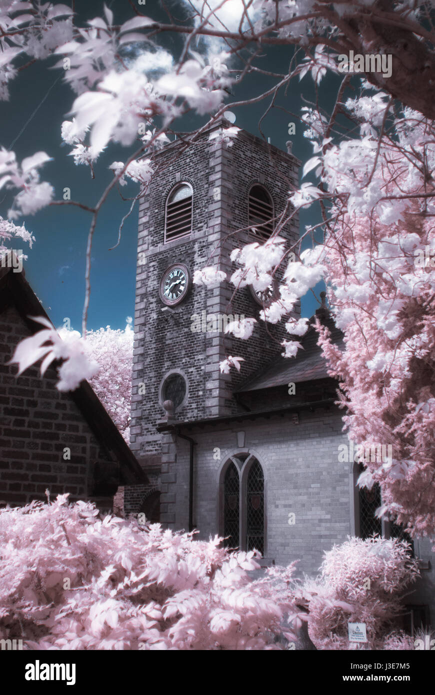 Infrared view of small village church Stock Photo